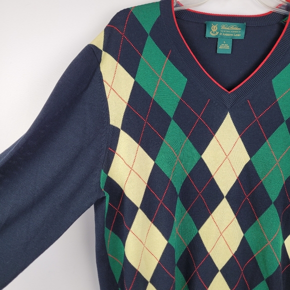 Brooks Brothers St Andrews Links Argyle V neck Golf Sweater L - Picture 4 of 10